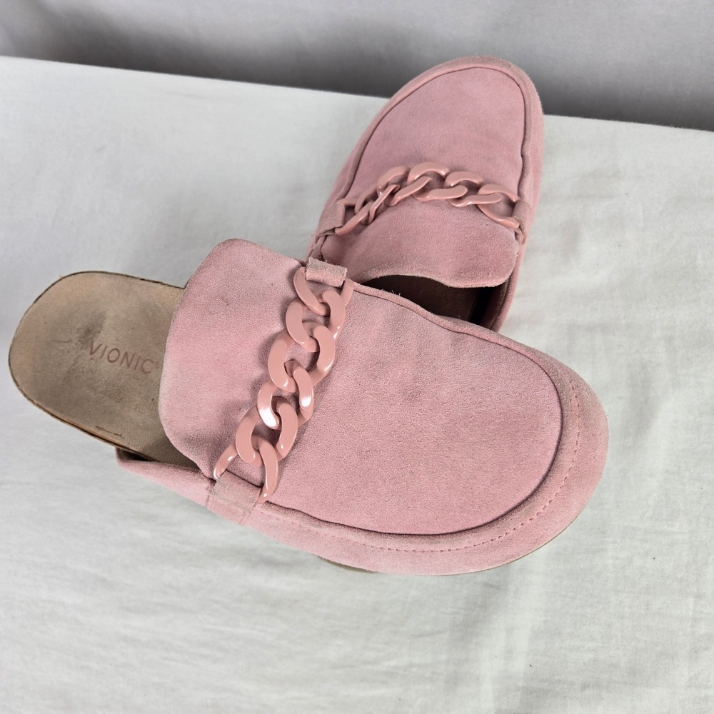 Vionic Georgie Pink Suede Chain Link Mule Slippers Clog Orthotic Shoes Womens 11 - Picture 3 of 9